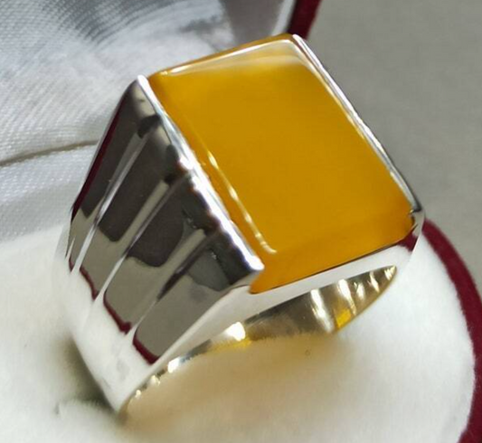 Natural Yemeni Zard Aqeeq Mens Ring Sterling Silver 925 Yellow Agate Ring Yemen - Heavenly Gems
