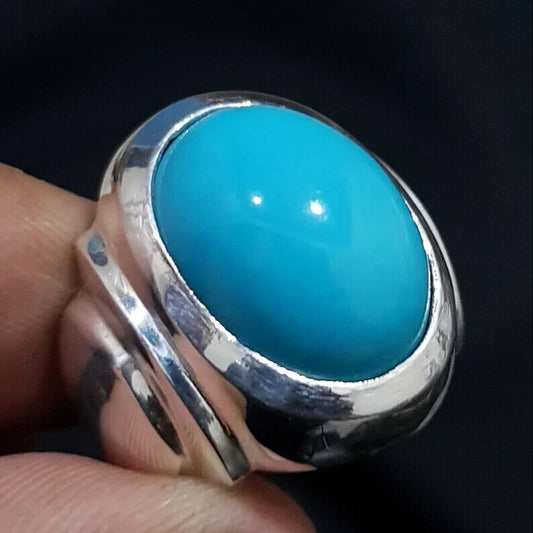 Super clean Beautiful Big Feroza Ring Neyshabpuri Turquoise ring Real Old feroza 925 sterling silver ring, - Heavenly Gems