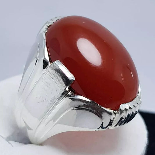 Men's Yemeni Dark Brown Black Aqeeq Ring - Exquisite Agate Stone in Premium Sterling Silver - Heavenly Gems