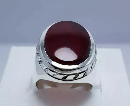 Handcrafted Yemeni Aqeeq Ring - Sterling Silver Agate Bague for Men - Heavenly Gems