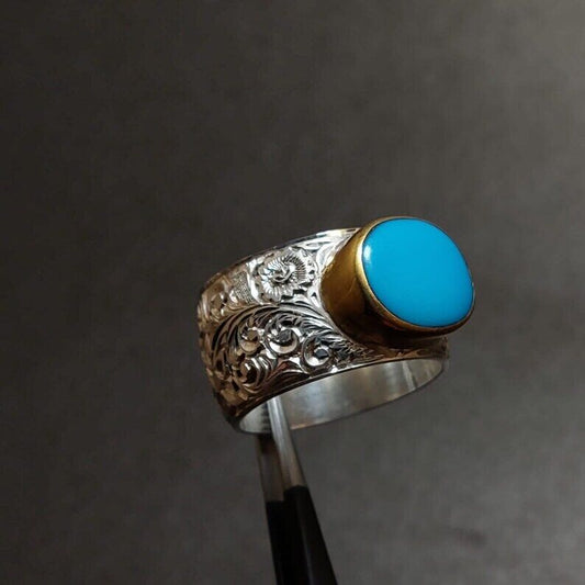 Natural Nishapur Turquoise Feroza Ring Sterling Silver 925 Handcrafted Rare ring - Heavenly Gems
