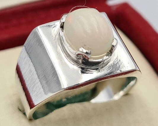 Beautiful Opal Ring White natural Opal Stone Jewelry Valentine Day Gift For Him - Heavenly Gems