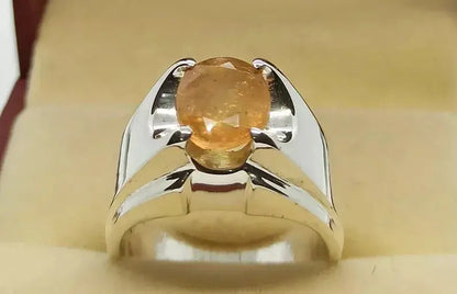 Natural Yellow Sapphire Men's Ring - Sterling Silver 925 Handmade Pukhraj Ring - Heavenly Gems