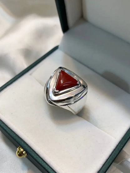 Natural Mens Womens Red Coral Ring Sterling Silver 925 HandCrafted marjan ring - Heavenly Gems