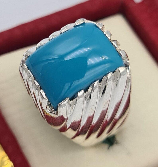 AAAA Turquoise Ring Sleeping beauty stone natural blue turquoise stone mens 925 Sterling Silver Ring - Heavenly Gems