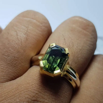 Green sapphire rings men, asscher cut green sapphire ring, teal sapphire, gifts, uni sex - Heavenly Gems
