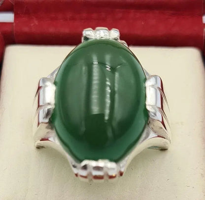 Green Yemeni Aqeeq Yamni Yemen Yamani Agate Akik Aqiq Hakik Ring Handmade Silver - Heavenly Gems