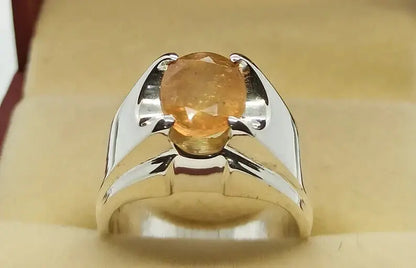 Natural Yellow Sapphire Mens Ring Sterling Silver 925 Handmade Pukhraj Ring gift - Heavenly Gems