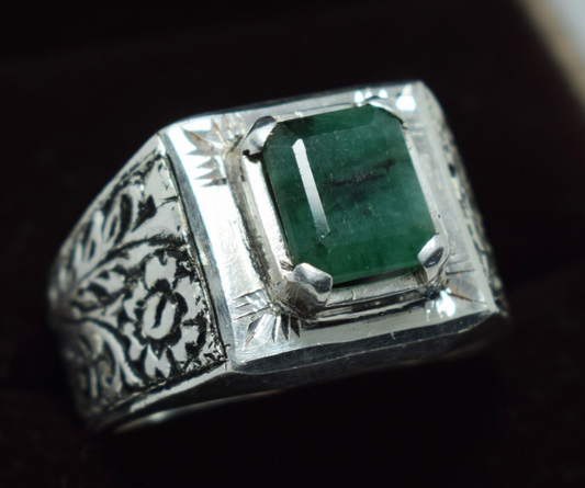 Natural Emerald Ring mens emerald bague sterling silver handmade emerald ring 925 Sterling Silver - Heavenly Gems