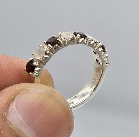 White and Black Yemeni Aqeeq Band, For Birthstone Handmade 925 Sterling Silver ring - Heavenly Gems