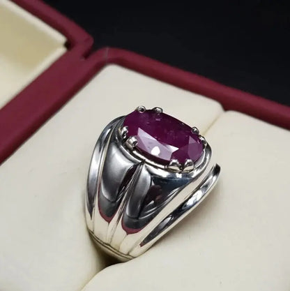 Natural Mens Ruby Ring 5ct Unheated Untreated Ruby Ring For Men Sterling Silver - Heavenly Gems