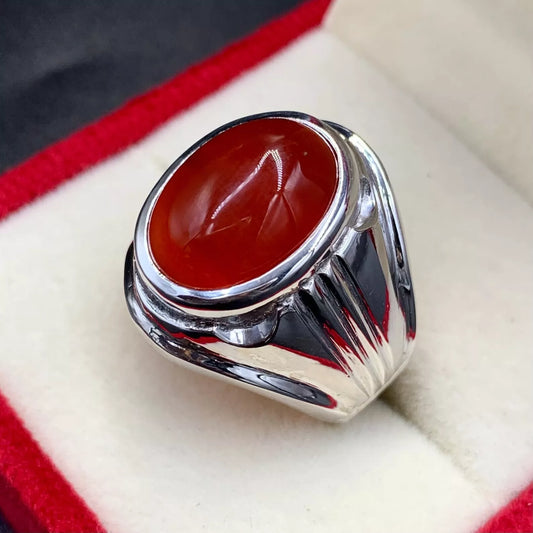 Blood Red Aqeeq Ring - Sterling Silver Natural Mens Agate Ring - Yemeni Aqeeq Ring - Heavenly Gems