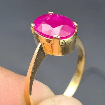 Unheated Untreated Ruby Ring 14k Yellow Gold Real Rubi bague Womens Gift for her - Heavenly Gems