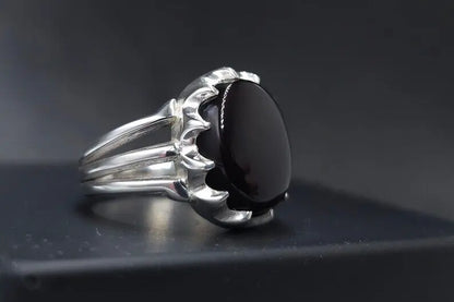 Agate Ring for Men, Oval Cut Gemstone, Artisan Jewelry, Yemeni Aqeeq Stone Ring - Heavenly Gems