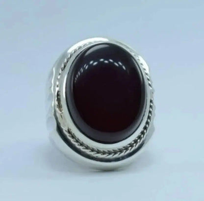 Big Kabadi Black Aqeeq Ring Yemeni Aqeeq Ring for Men Mens Yameni Aqeeq Ring men Sterling Silver 925 (Premium Quality) - Heavenly Gems