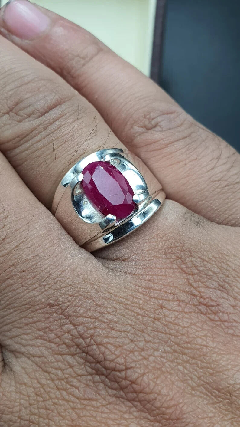 Natural Ruby Ring For Men 925 Sterling Silver Yakoot Ring Real Ruby Ring For Men - Heavenly Gems