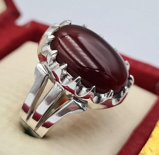 Yemeni Aqeeq Yamani Yamni Yemen Agate Akik Haqiq Ring Sterling Silver Bague Hand - Heavenly Gems