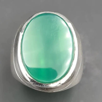 Unheated Green Yemeni aqeeq ring for men - Natural Yamani hakik rings Real agate Sterling Silver 925 - Heavenly Gems