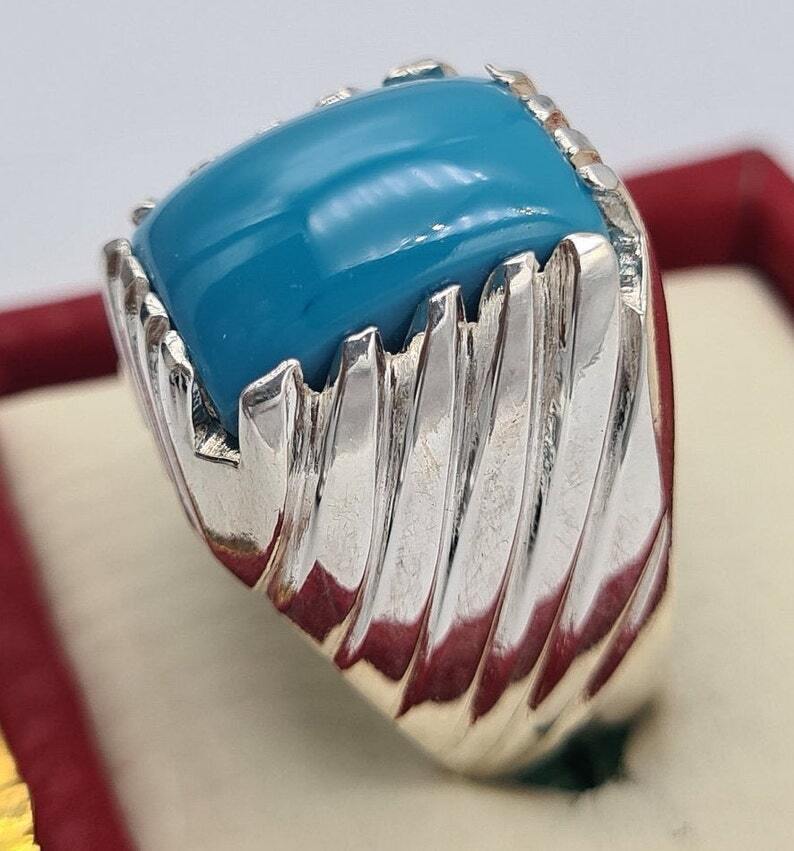 AAAA Turquoise Ring Sleeping beauty stone natural blue turquoise stone mens 925 Sterling Silver Ring - Heavenly Gems