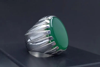 Rare Unheated Green Yemeni aqeeq ring for men Natural Yamani hakik rings gift Sterling Silver 925 - Heavenly Gems