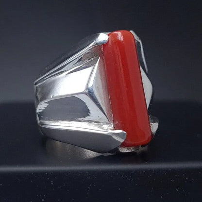 Big Real Dark deep Beautiful Coral Ring Coral Rings For Men Coral stone Men Band - Heavenly Gems