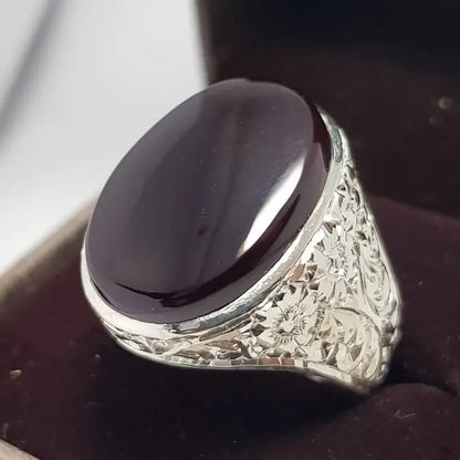 Yemeni Aqeeq Ring Shefat Al Abad Al Habshi Black Aqeeq Yemeni Kabadi Aqeeq Agate 925 Sterling Silver - Heavenly Gems