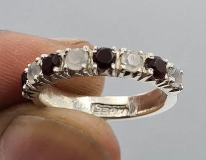 White and Black Yemeni Aqeeq Band, For Birthstone Handmade 925 Sterling Silver ring - Heavenly Gems