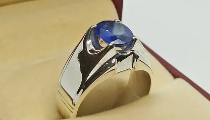 Natural Royal Deep Blue Sapphire Mens Ring Sterling Silver 925 Handmade gift - Heavenly Gems