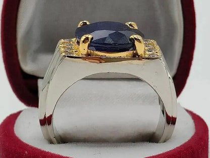 Natural Royal Deep Blue Sapphire Men's Ring Sterling Silver 925 Blue Sapphire - Heavenly Gems