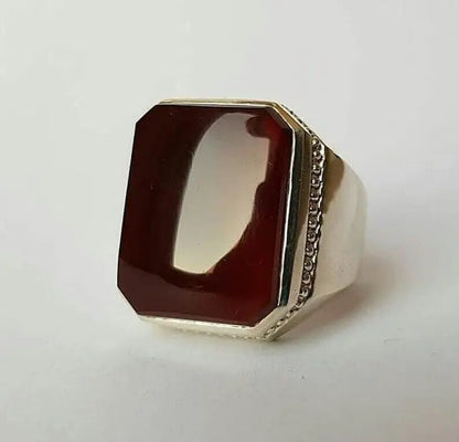 Natural Mens Original Yemen Deep Red Agate Ring Red Carnelian Ring For Men ring - Heavenly Gems