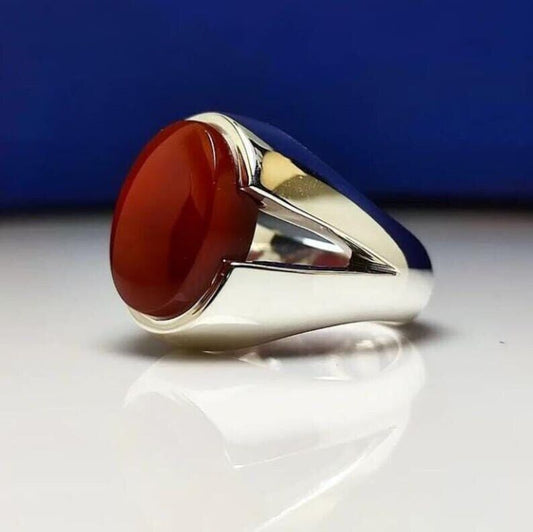 Real Yemeni Aqeeq Ring Kabadi Aqeeq Dark Deep Blood Red Aqeeq Ring unisex ring - Heavenly Gems