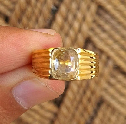 Canary yellow sapphire flawless super clean and clear 18k yellow gold men's ring - Heavenly Gems