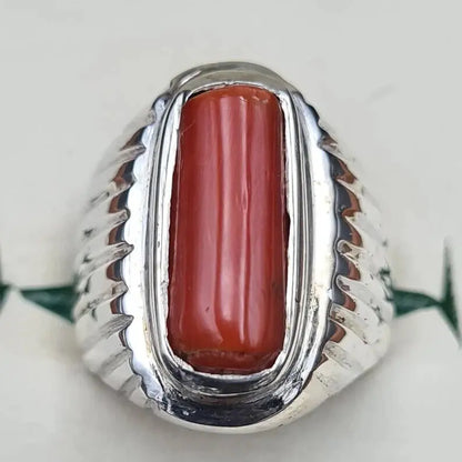 Untreated Real Coral ring Mens Coral Ring Marjan rings Top reddish Orange coral - Heavenly Gems