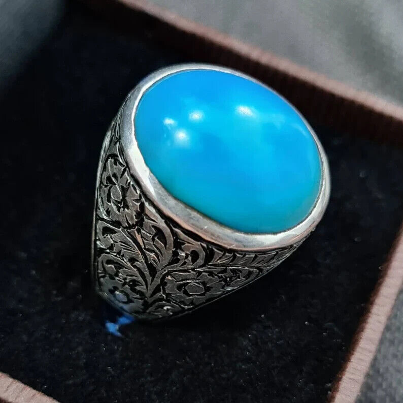 Natural Turquoise Ring Feroza rings Mens Feroza gemstone rings Neyshapuri Feroza - Heavenly Gems