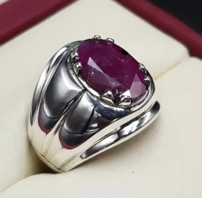 Natural Mens Ruby Ring 5ct Unheated Untreated Ruby Ring For Men Sterling Silver - Heavenly Gems