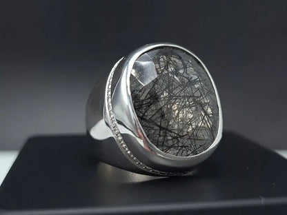 Natural Muh e Najaf Mens Sterling Silver 925 Handmade Ring Rutilated Quartz Ring - Heavenly Gems