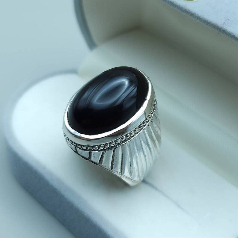 Yemeni Aqeeq Ring Yameni Aqeeq Ring Agate Ring Big Black Kabadi Aqeeq Agate gift - Heavenly Gems