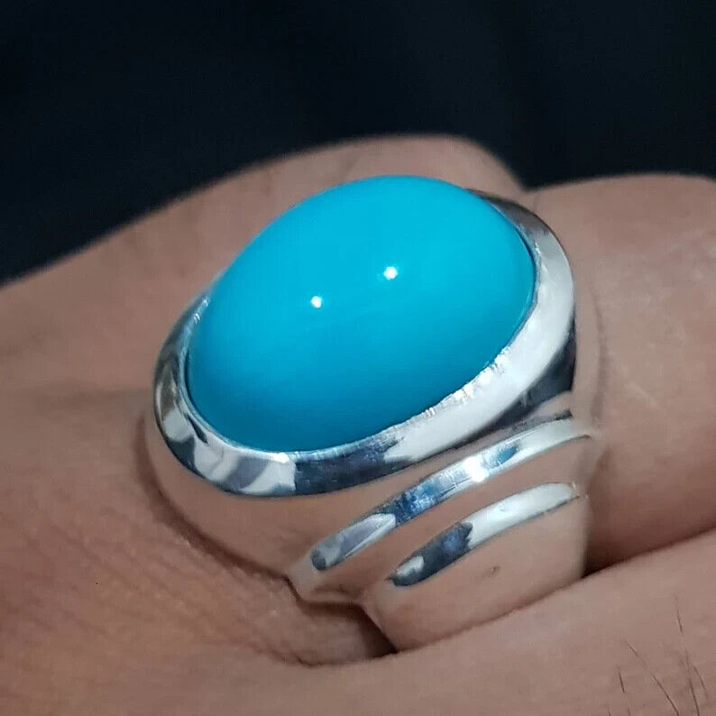 Super clean Beautiful Big Feroza Ring Neyshabpuri Turquoise ring Real Old feroza 925 sterling silver ring, - Heavenly Gems