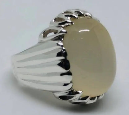 Mens Real Quartz Ring High Quality Sterling Silver 925 Moonstone Ring Dure Najaf - Heavenly Gems