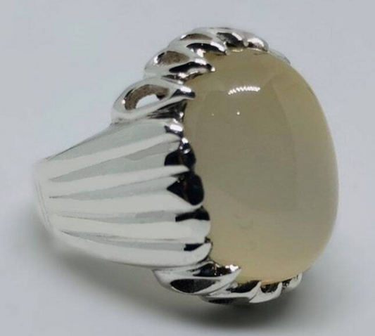 Mens Real Quartz Ring High Quality Sterling Silver 925 Moonstone Ring Dure Najaf - Heavenly Gems