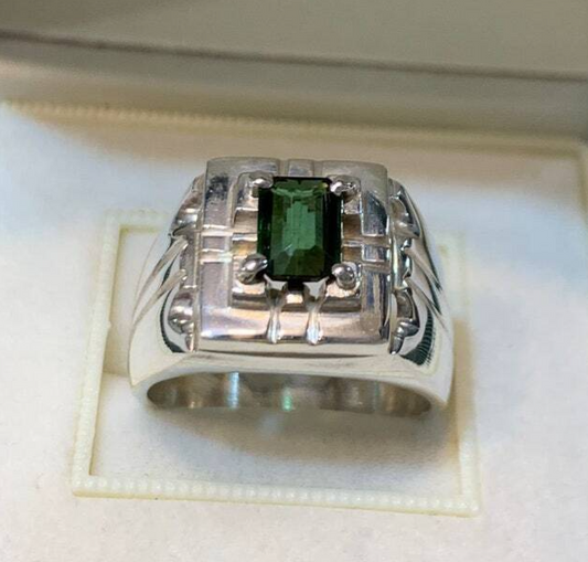 Natural Mens Green Tourmaline Ring Sterling Silver 925 Handmade Ring Elegant - Heavenly Gems