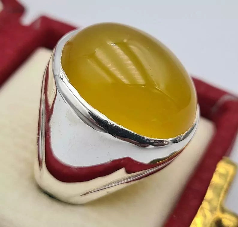 Aqeeq ring yemeni yamni yemen hakik yellow agate jewelry gift for him men rings - Heavenly Gems