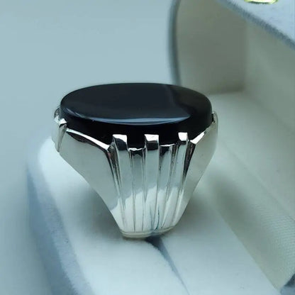 Yemeni Aqeeq Ring Yameni Aqeeq Ring Agate Ring Big Black Kabadi Aqeeq Agate gift Sterling Silver 925 - Heavenly Gems