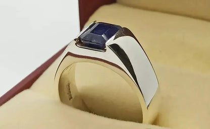 Natural men's Blue Sapphire 4 Carat Emerald Cut Men's Sterling Silver 925 jewelry - Heavenly Gems
