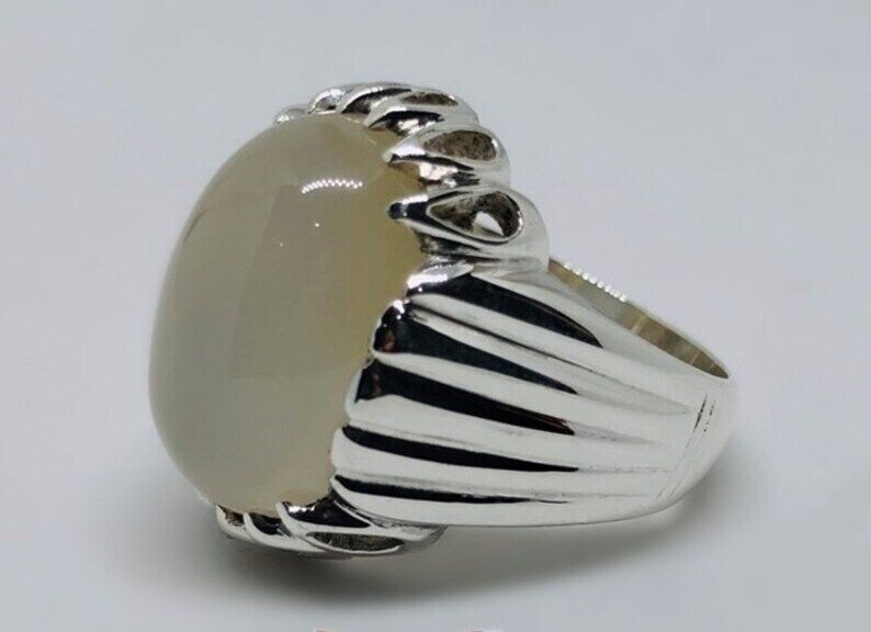 Mens Real Quartz Ring High Quality Sterling Silver 925 Moonstone Ring Dure Najaf - Heavenly Gems
