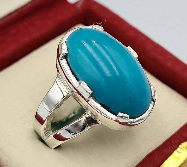 AAAA Sleeping beauty unisex feroza ring real turquoise stone jewelry mens rings - Heavenly Gems