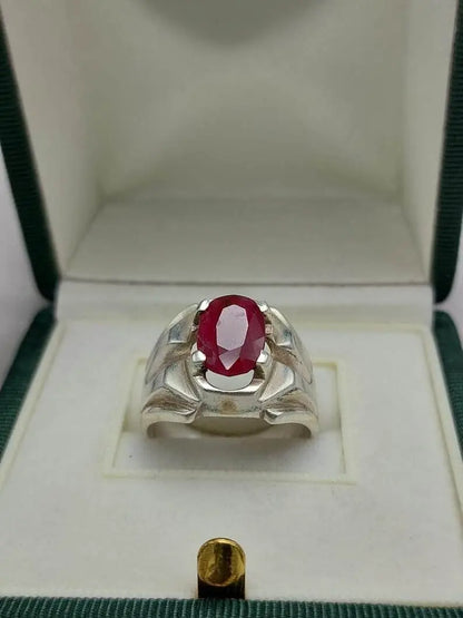 Natural Oval Ruby Mens Ruby Ring Sterling Silver 925 Handmade Ring Yaqoot ring - Heavenly Gems