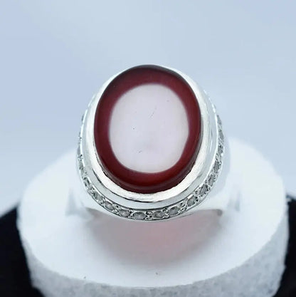 Mens Brown Black Aqeeq Ring Yemeni Aqeeq Ring for Men Mens Yemeni akik Ring brown Sterling Silver 925 (Premium Quality) - Heavenly Gems