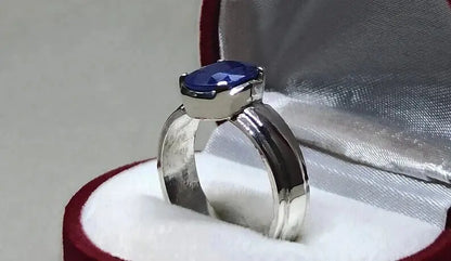 4.4 Carat Blue Sapphire Ring Sterling Silver 925 Handmade Neelam Ring September - Heavenly Gems