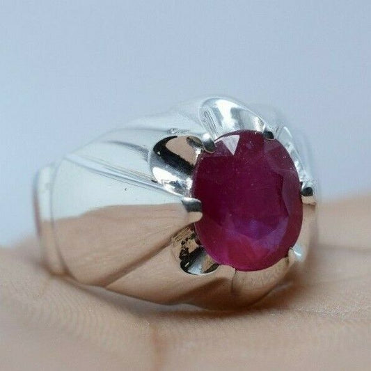 Ruby Ring Mens Real Ruby Stone Handmade Silver Rings Shia Rings Natural Gemstone 925 Sterling Silver Ring - Heavenly Gems